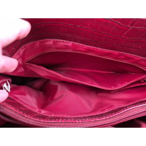 Bueno Burgundy Croc Embossed Faux Leather Large Weekender Tote Purse Attache VTG - Picture 13 of 16